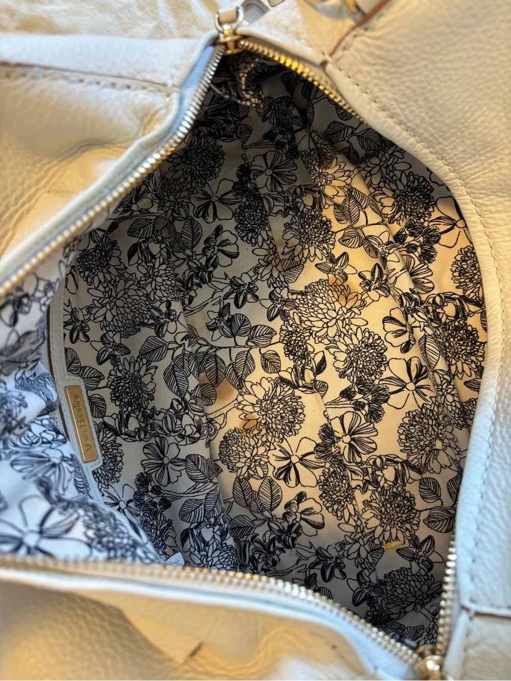 Vera Bradley White Leather Mallory Satchel Purse w Shoulder and Crossbody Straps